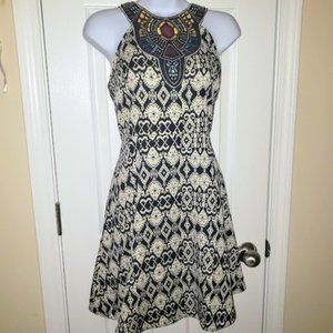 Flying Tomato Embroidered Neck Print Mini Dress M